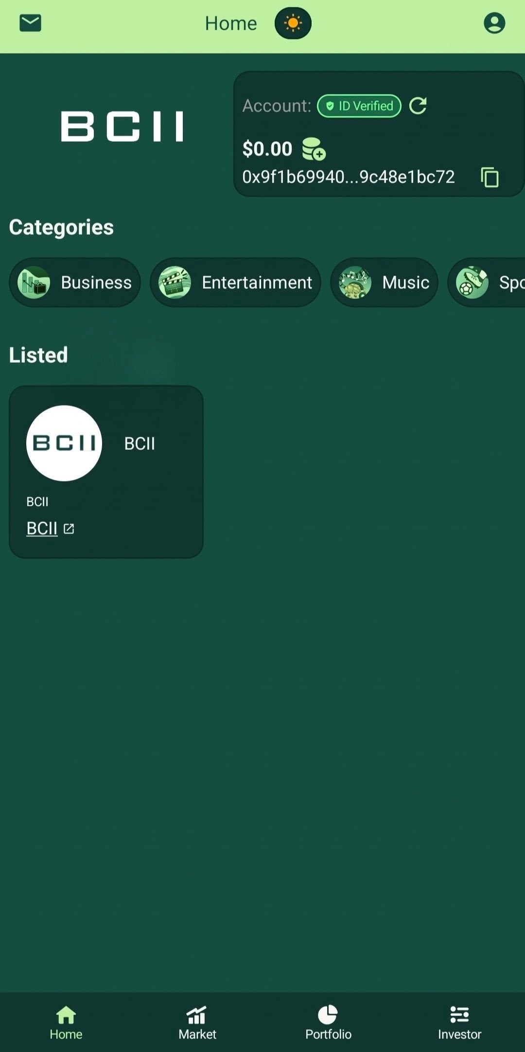 BCII app home screen